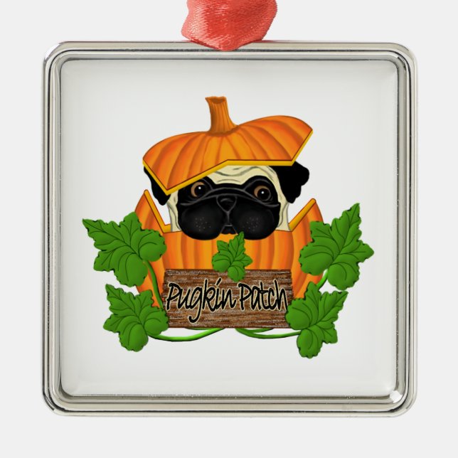 Ornamento De Metal Pug Pumpkin Patch (Frente)