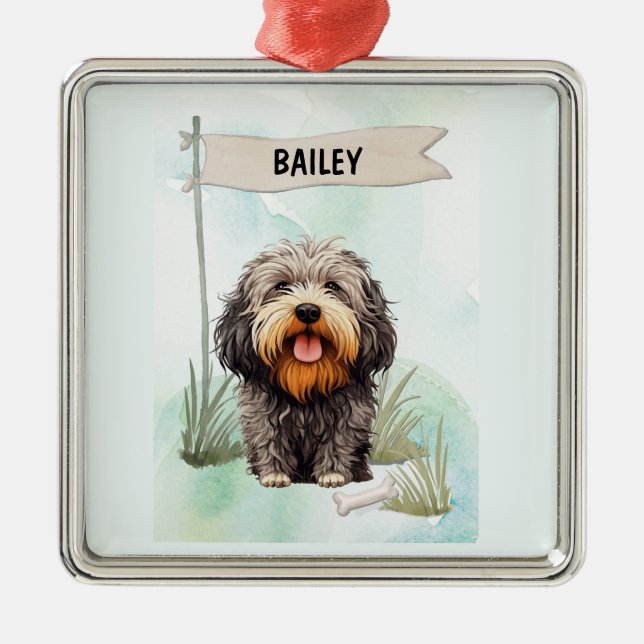 Ornamento De Metal Puli Watercolor Personalized Dog (Frente)