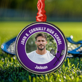 Ornamento De Metal Purple Lacrosse Player Photo High School Christmas