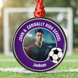 Ornamento De Metal Purple Soccer Player Photo High School Christmas