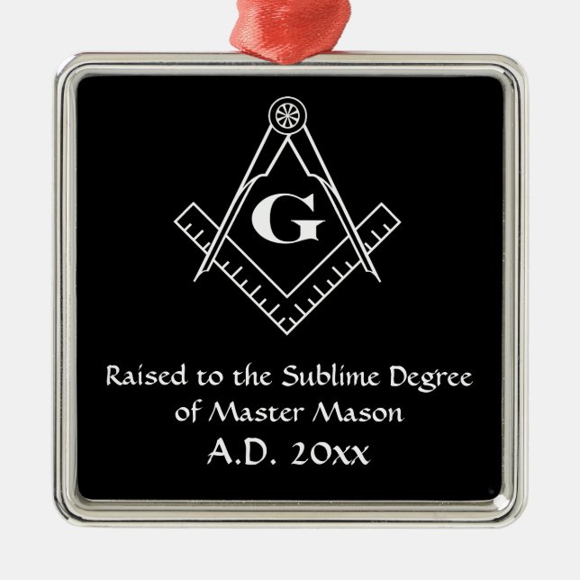 Ornamento De Metal Quadrado e compasso com inserir G (branco) (Frente)