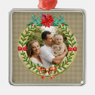 Ornamento De Metal Quadro de imagem personalizado e coroa de Natal