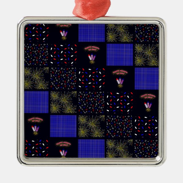 Ornamento De Metal Quatro de Julho Patchwork Pattern - 4 de Julho (Frente)
