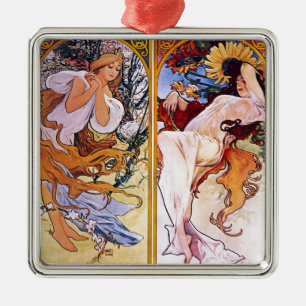 Ornamento De Metal Quatro estações por Alphonse Mucha 1895