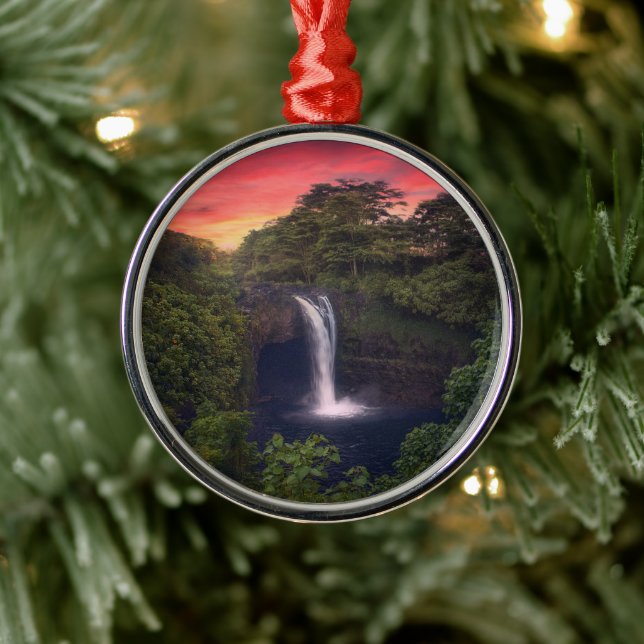 Ornamento De Metal Quedas | Rainbow Falls, Hilo, Havaí (Árvore)