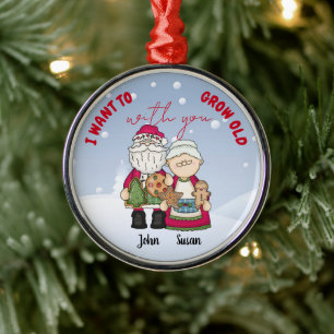 Ornamento De Metal Quero envelhecer com você personalização de Natal
