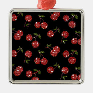 Ornamento De Metal RAB Rockabilly Cerejas Muito Vermelhas Em Preto