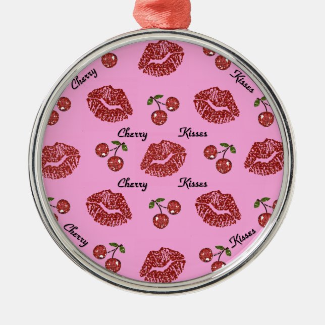 Ornamento De Metal RAB Rockabilly Cherry Kisses a rosa (Frente)