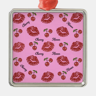 Ornamento De Metal RAB Rockabilly Cherry Kisses a rosa