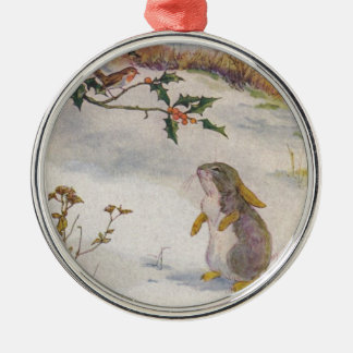 Ornamento De Metal Rabbit e Robin Vintage Art