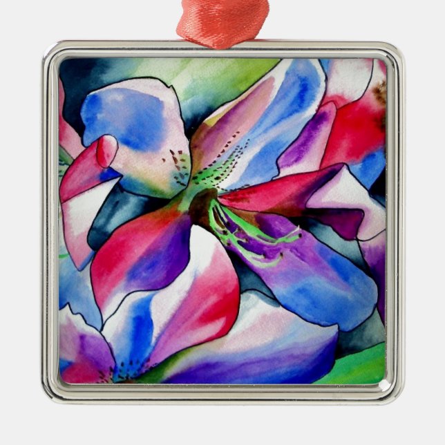 Ornamento De Metal Rainbow Azalea flor original de aquarela (Frente)