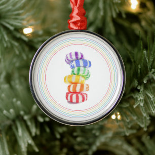 Ornamento De Metal RAINBOW CANDY Premium Round Ornament