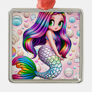 Ornamento De Metal Rainbow Mermaid