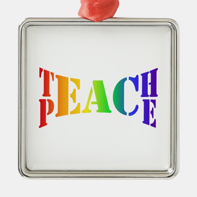 Ornamento De Metal Rainbow Teach Peace (Frente)