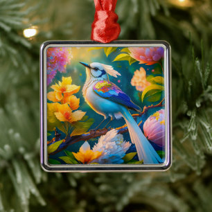 Ornamento De Metal Rainbow Winged Jay Fantasy Bird
