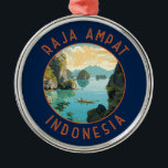 Ornamento De Metal Raja Ampat Indonésia Boat Circuito Retroafogado<br><div class="desc">Raja Ampat num estilo de arte vetorial. Raja Ampat,  ou "Os Quatro Reis",  é um arquipélago de mais de 1.500 ilhas na província indonésia da Papua Ocidental.</div>