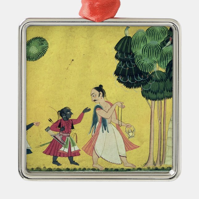 Ornamento De Metal Rama e Lakshmana acompanhados de Visvamitra (Frente)