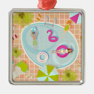 Ornamento De Metal Raparigas Bikini e caras jogando piscina de nataçã