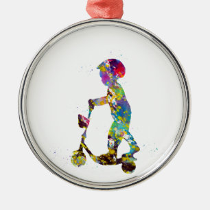 Ornamento De Metal Rapaz pequeno com patinete