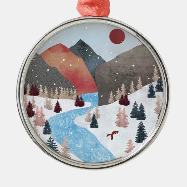 Ornamento De Metal Raposa de caça de inverno (Frente)