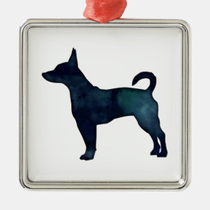Ornamento De Metal Rat Terrier Black Watercolor