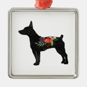 Ornamento De Metal Rat Terrier CC Dog Boho Floral Silhouette