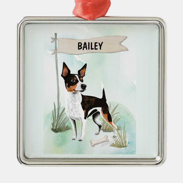Ornamento De Metal Rat Terrier Watercolor Personalized Dog (Frente)