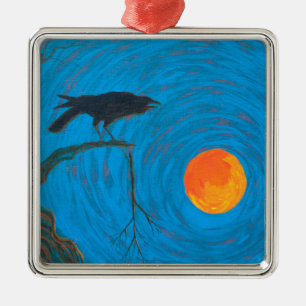 Ornamento De Metal Raven e Lua Cheia