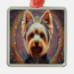 Ornamento De Metal Realista Yorkshire Terrier Dog Fronteira Colorida