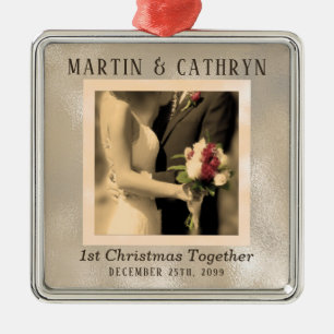 Ornamento De Metal Recem casados Sepia Wedding 1rua Natal
