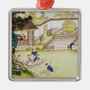 Ornamento De Metal Recolhendo o bambu para fazer o papel