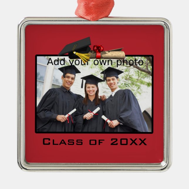Ornamento De Metal Red Add your Photo / Year Graduation (Frente)