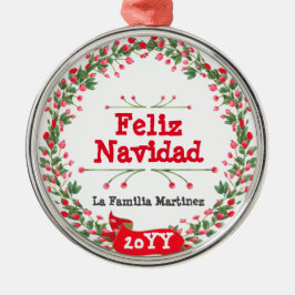 Ornamento De Metal Red Berries Feliz Navidad Wreath