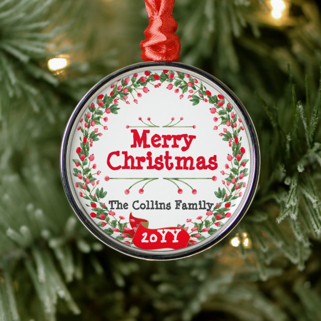 Ornamento De Metal Red Berries Felry Christmas Wreath (Árvore)