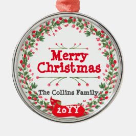 Ornamento De Metal Red Berries Felry Christmas Wreath