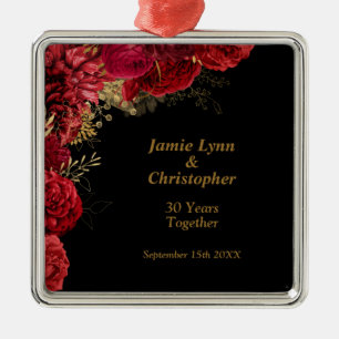 Ornamento De Metal Red Floral Wedding Anniversário Metal Ornament