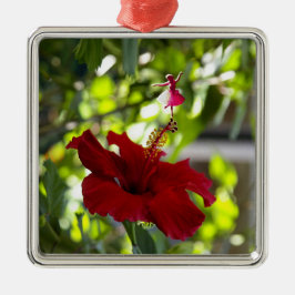 Ornamento De Metal Red Hibiscus Shadow Fairy Metal Ornament