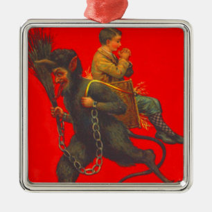 Ornamento De Metal Red Krampus Sequestrando Garoto de Oração