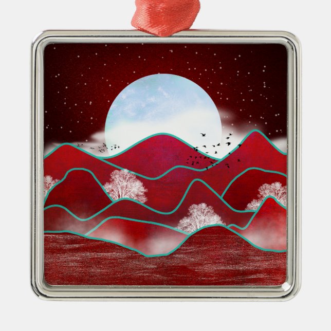 Ornamento De Metal Red Moonrise (Frente)