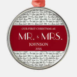 Ornamento De Metal Red Our First Christmas Sr. e Sra. Custom Newlywin