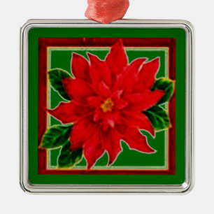 Ornamento De Metal Red Poinsettia