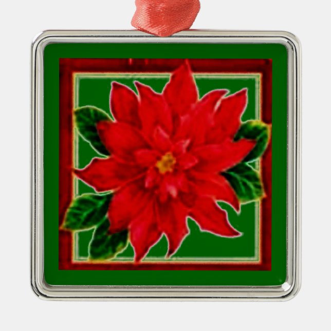 Ornamento De Metal Red Poinsettia (Frente)