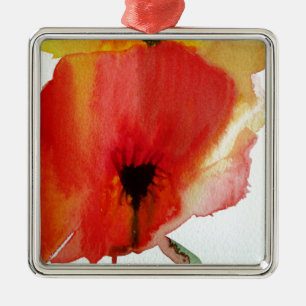 Ornamento De Metal Red Poppies aquarela arte floral moderna