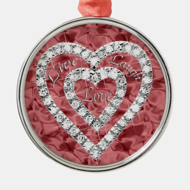 Ornamento De Metal Red Round Live Laugh Love Diamond Hearnament (Frente)