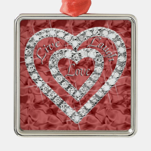 Ornamento De Metal Red Square Live Laugh Love Diamond Hearnament (Frente)