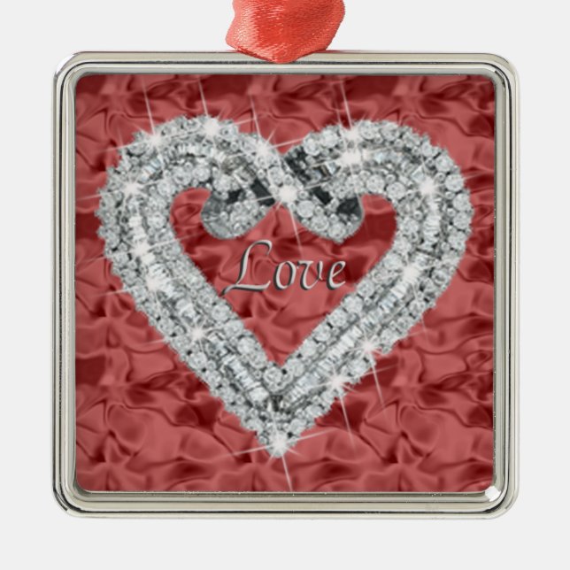 Ornamento De Metal Red Square Love Diamond Hearnment (Frente)