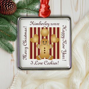 Ornamento De Metal Red Stripe Christmas Cookie Cute Gingercake Man