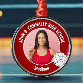 Ornamento De Metal Red Volleyball Player Photo Christmas Gift