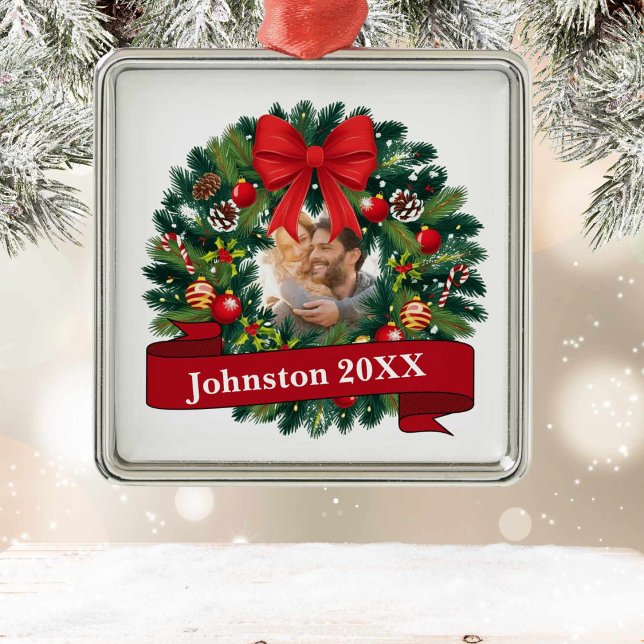 Ornamento De Metal Red Wreath Natal (Criador carregado)