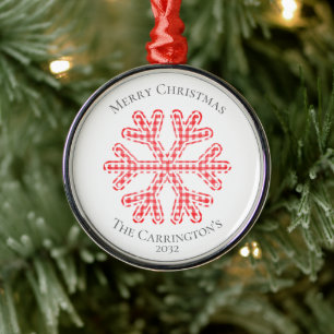 Ornamento De Metal Red Xadrez Rustic Snowflake Felry Nome de Natal Fe